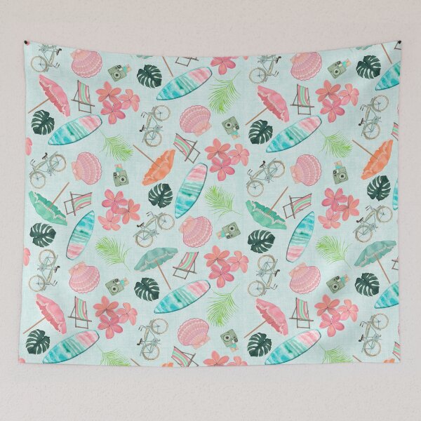 Item preview, Tropical Beach Getaway Design Blue Linen Background designed and sold by PD-Coastal.