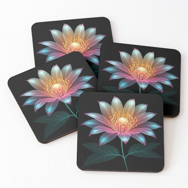Item preview, Ethereal X-Ray Flower – Luminous Cyan and Magenta Petals with Golden Glow  designed and sold by PixelVibe782.