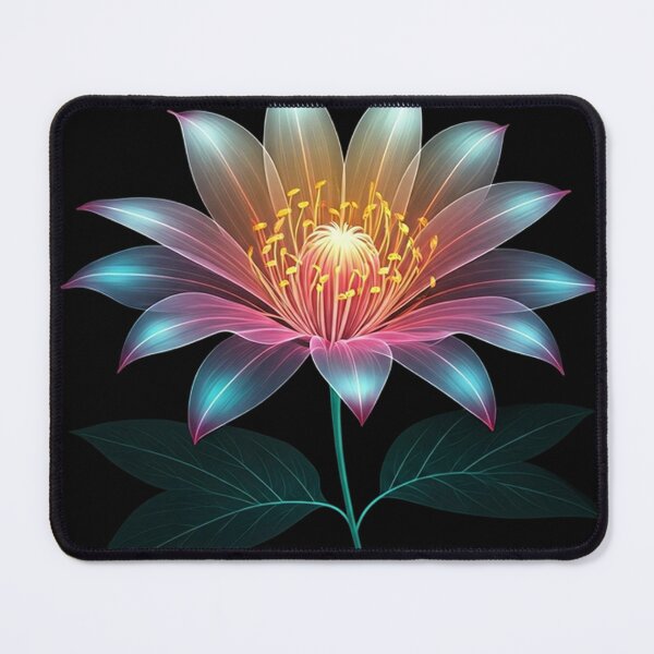 Item preview, Ethereal X-Ray Flower – Luminous Cyan and Magenta Petals with Golden Glow designed and sold by PixelVibe782.