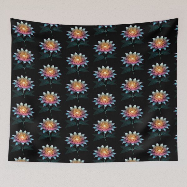 Item preview, Ethereal X-Ray Flower – Luminous Cyan and Magenta Petals with Golden Glow  designed and sold by PixelVibe782.
