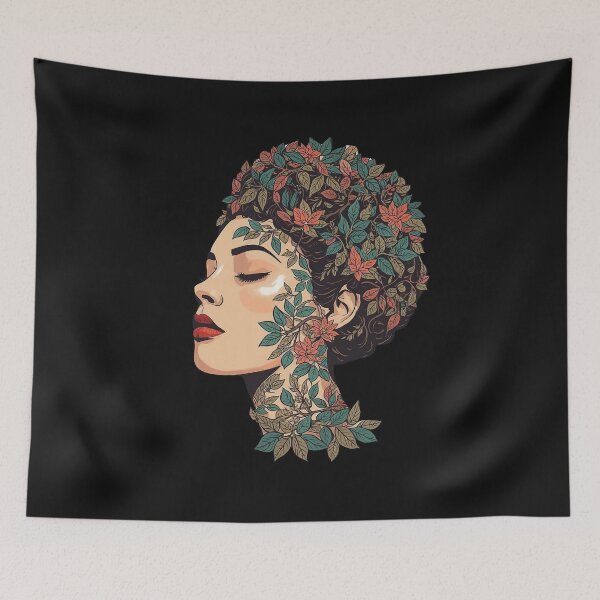 Item preview, Abstract Botanical Beauty Portrait | Woman with Flowers and Leaves Hair Nature Art designed and sold by Caira-Design.