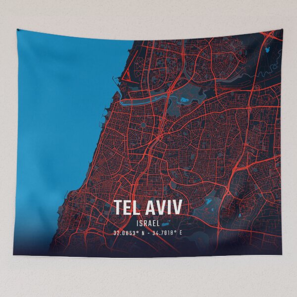 Item preview, Tel Aviv Red & Blue Minimalist Map designed and sold by HomeLivingCo.