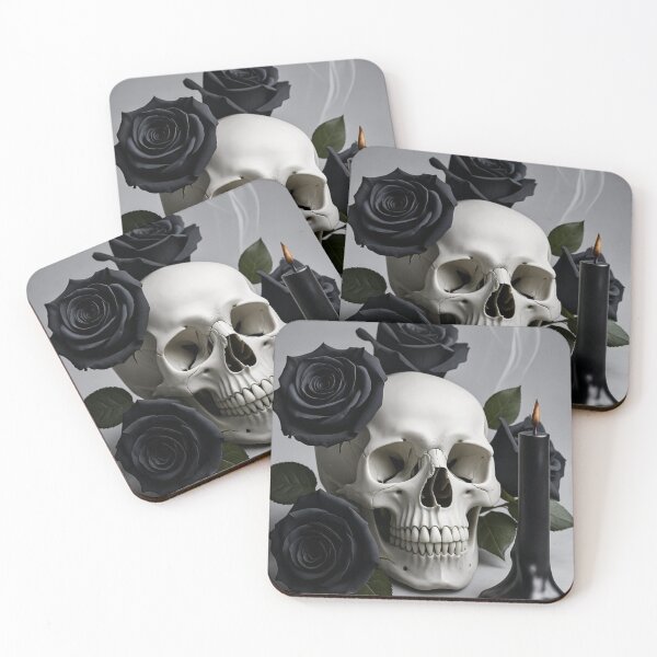 Item preview, Skull with Black Roses and Candle: A Dark Elegance designed and sold by YAM716.