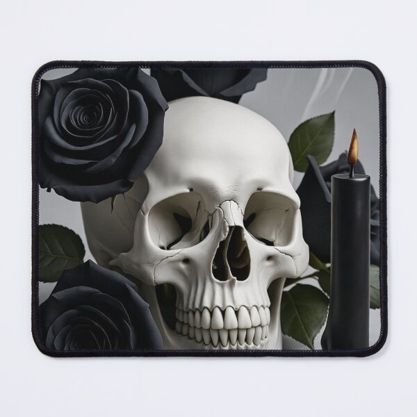 Item preview, Skull with Black Roses and Candle: A Dark Elegance designed and sold by YAM716.