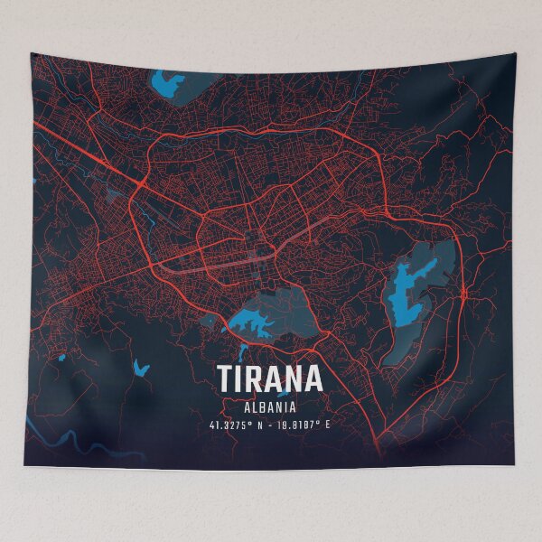 Item preview, Tirana Red & Blue Minimalist Map designed and sold by HomeLivingCo.