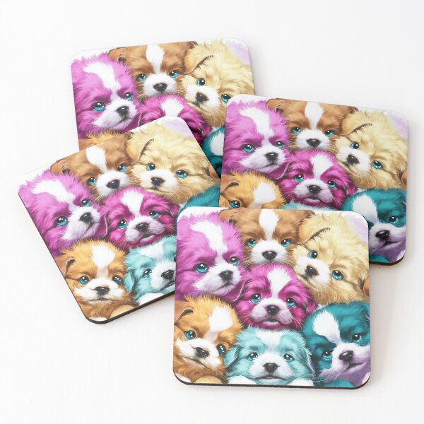 Item preview, A mesmerizing illustration, nine cute and fluffy puppies in different colors, notebook, poster designed and sold by gulka8.