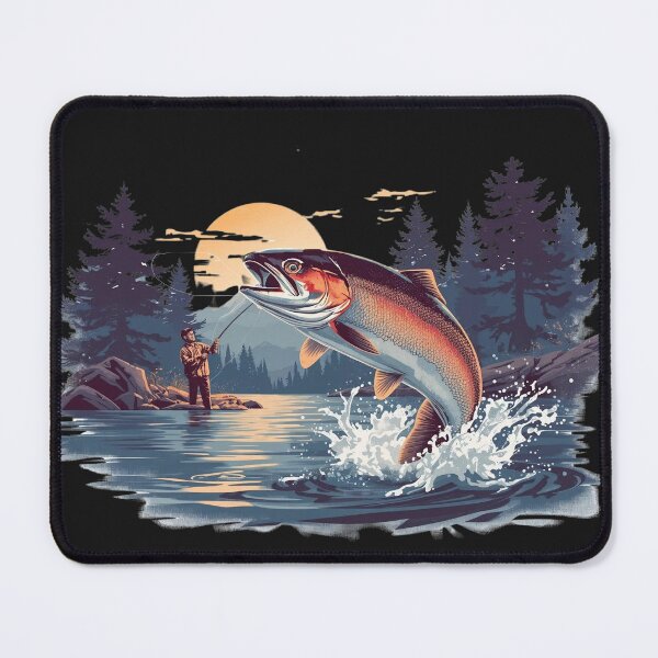 Item preview, Trout Fishing Action | Vintage Fly Fisherman Catching Fish at Sunset/Sunrise designed and sold by Caira-Design.