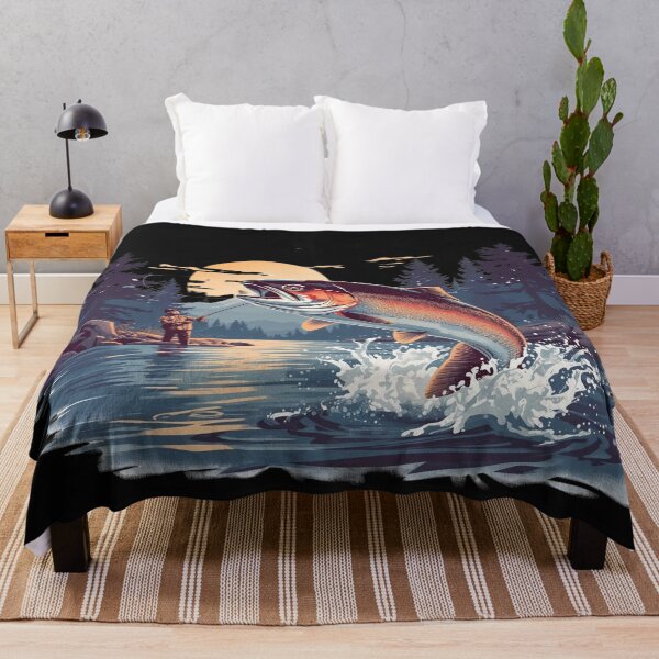 Item preview, Trout Fishing Action | Vintage Fly Fisherman Catching Fish at Sunset/Sunrise designed and sold by Caira-Design.