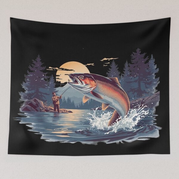 Item preview, Trout Fishing Action | Vintage Fly Fisherman Catching Fish at Sunset/Sunrise designed and sold by Caira-Design.
