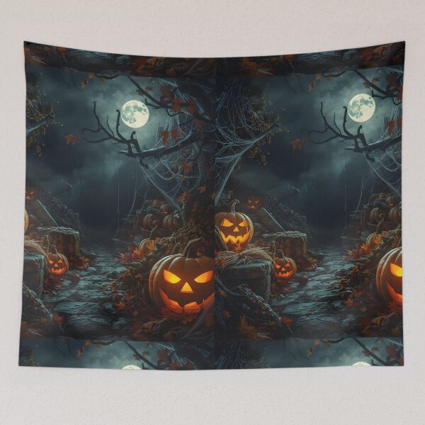 Item preview, Full Moon Jack O' Lantern Path: Scary & Creepy Halloween Horror Landscape designed and sold by VibranPalette.