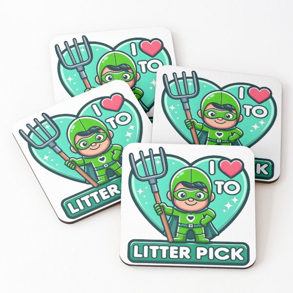 Item preview, Superhero Kid Loves to Litter Pick Cartoon Design. designed and sold by The-T-In-Retro.