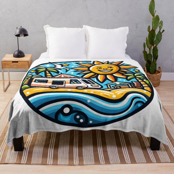 Item preview, Happy Camper Beach Vibes with Smiling Sun and Caravan. designed and sold by The-T-In-Retro.