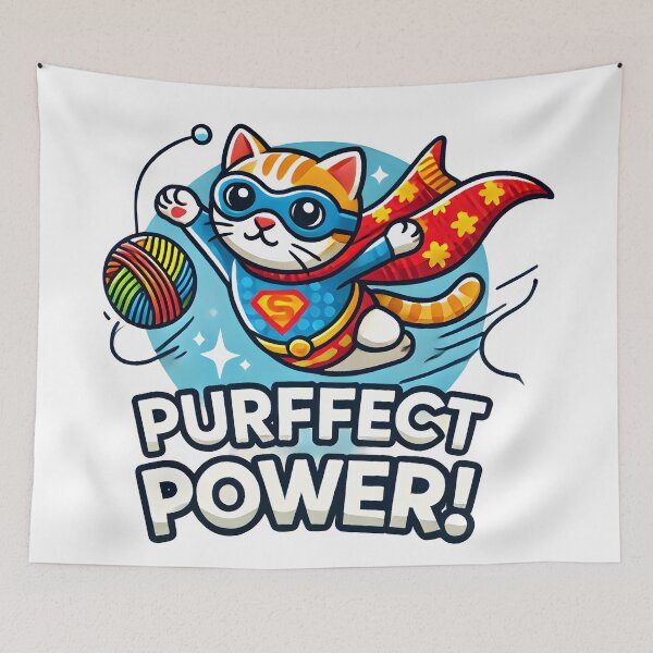 Item preview, Superhero Cat Cartoon Purrfect Power Design. designed and sold by The-T-In-Retro.