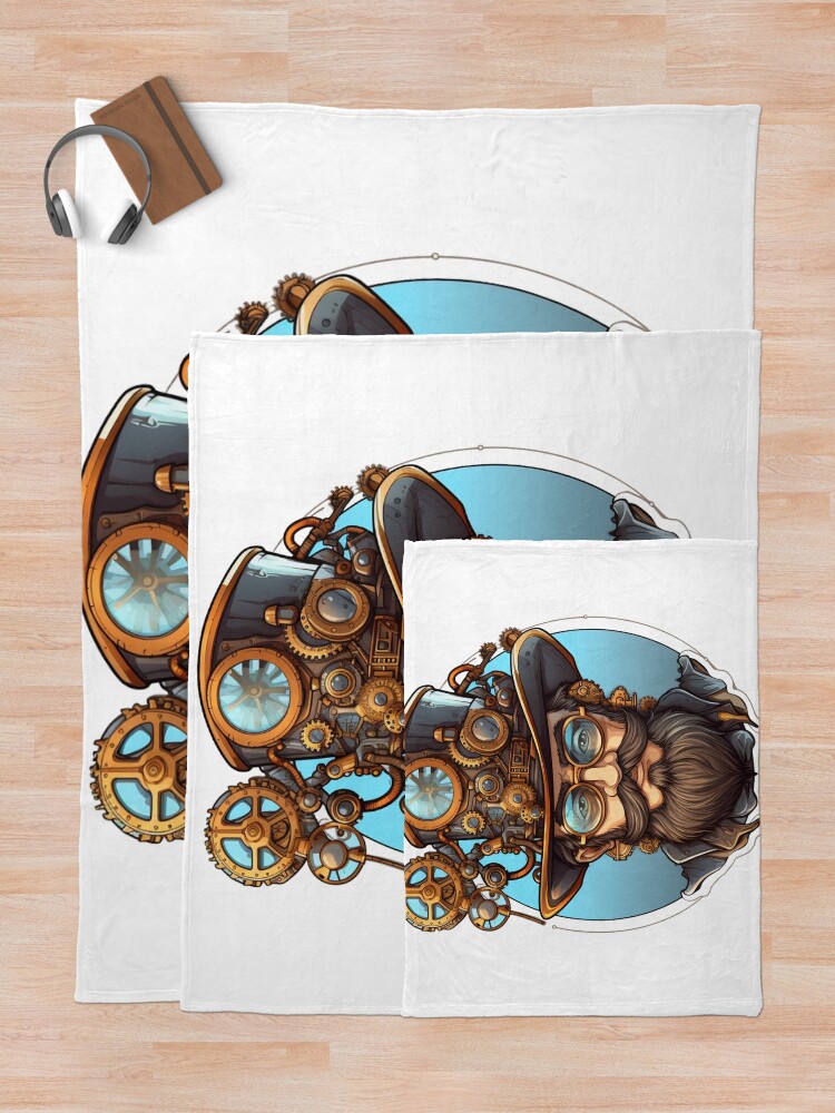 Thumbnail 5 of 6, Throw Blanket, Steampunk Clockwork Master Inventor – Vintage Engineer designed and sold by RBCreates.