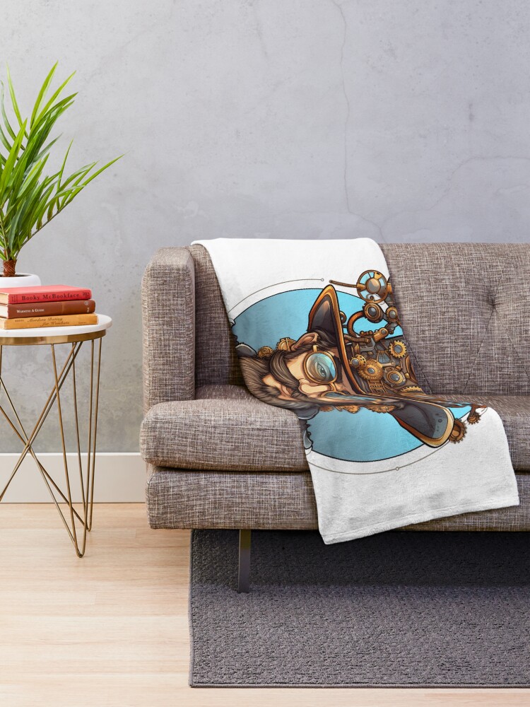 Thumbnail 2 of 6, Throw Blanket, Steampunk Clockwork Master Inventor – Vintage Engineer designed and sold by RBCreates.