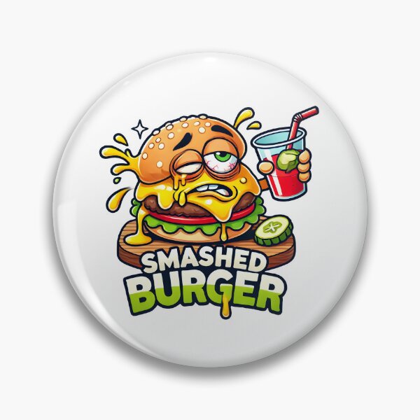 Item preview, Funny Smashed Burger Cartoon Design with Cheese and Drink. designed and sold by The-T-In-Retro.