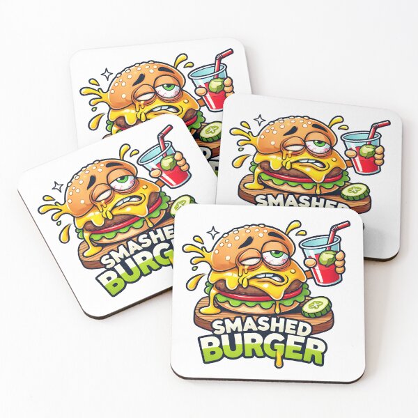 Item preview, Funny Smashed Burger Cartoon Design with Cheese and Drink. designed and sold by The-T-In-Retro.