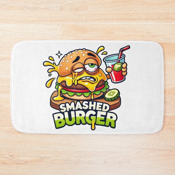 Item preview, Funny Smashed Burger Cartoon Design with Cheese and Drink. designed and sold by The-T-In-Retro.