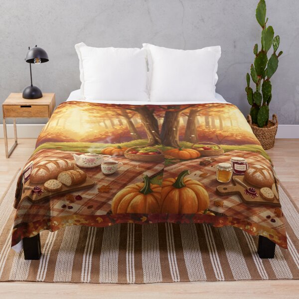 Item preview, Cozy Autumn Forest Picnic Scene | Fall Harvest Food & Nature Art designed and sold by VibranPalette.