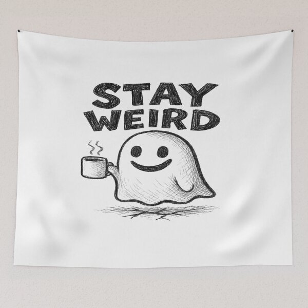 Item preview, Stay Weird – Hand-Drawn Coffee Ghost Sketch Design designed and sold by Even1990.