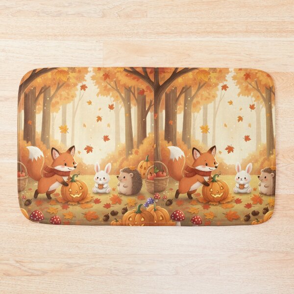 Item preview, Cute Fall Forest Friends Art: Fox, Bunny, Hedgehog & Pumpkins designed and sold by VibranPalette.
