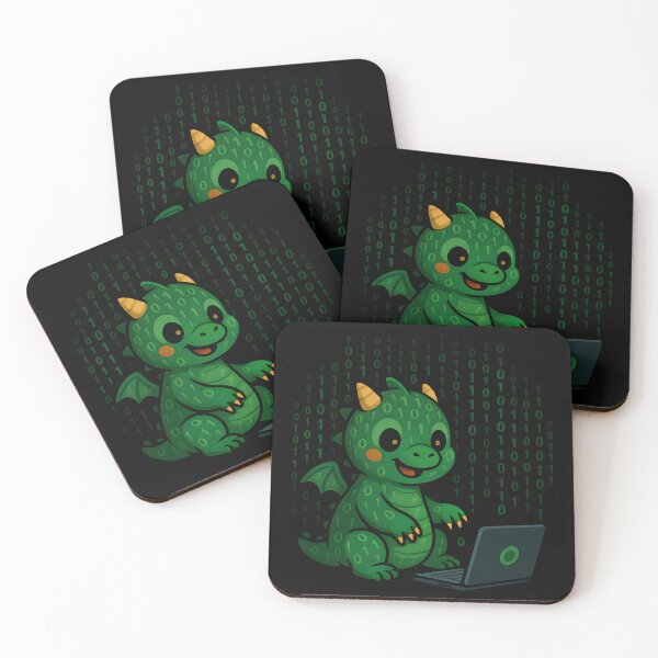 Item preview, Cute Hacker Dragon Typing Binary Code Cartoon Design. designed and sold by The-T-In-Retro.
