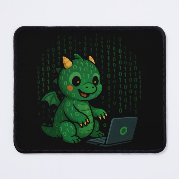 Item preview, Cute Hacker Dragon Typing Binary Code Cartoon Design. designed and sold by The-T-In-Retro.