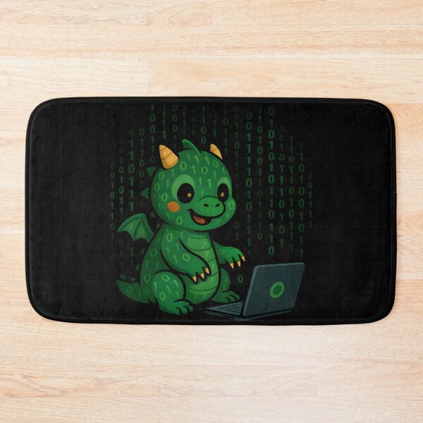 Item preview, Cute Hacker Dragon Typing Binary Code Cartoon Design. designed and sold by The-T-In-Retro.