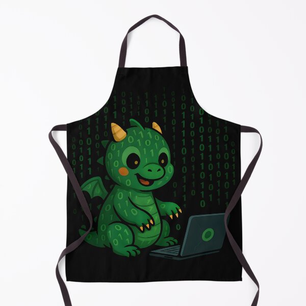 Item preview, Cute Hacker Dragon Typing Binary Code Cartoon Design. designed and sold by The-T-In-Retro.