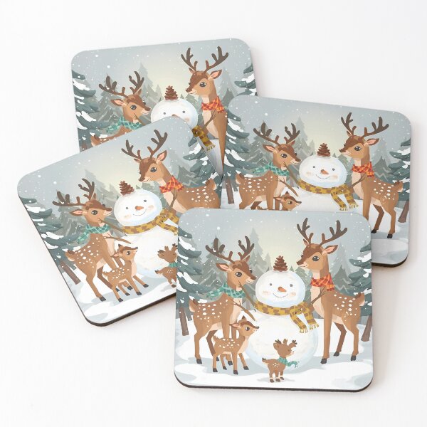 Item preview, Family of Deer Building a Snowman in the Forest designed and sold by WildlifeWhimsy.