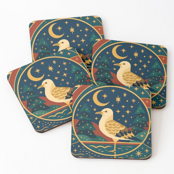 Item preview, Seagull Perched Above Water Reflection - Art Deco Winter Night designed and sold by White-Camel.