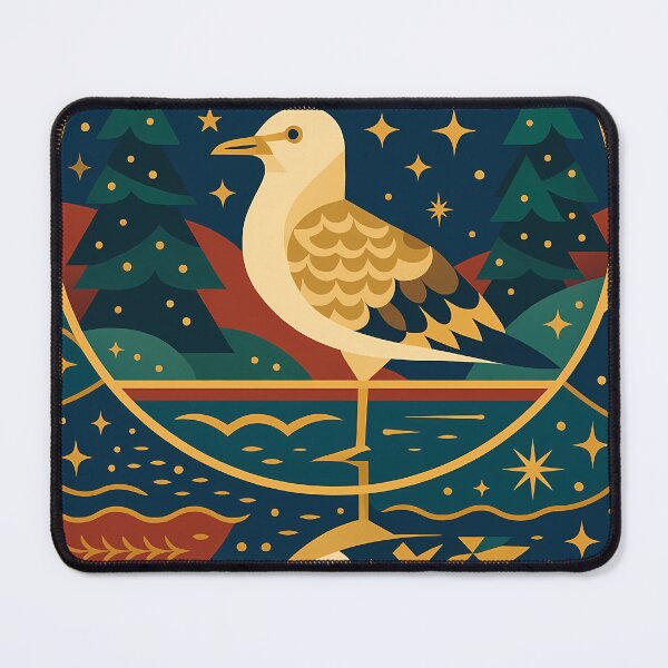 Item preview, Seagull Perched Above Water Reflection - Art Deco Winter Night designed and sold by White-Camel.