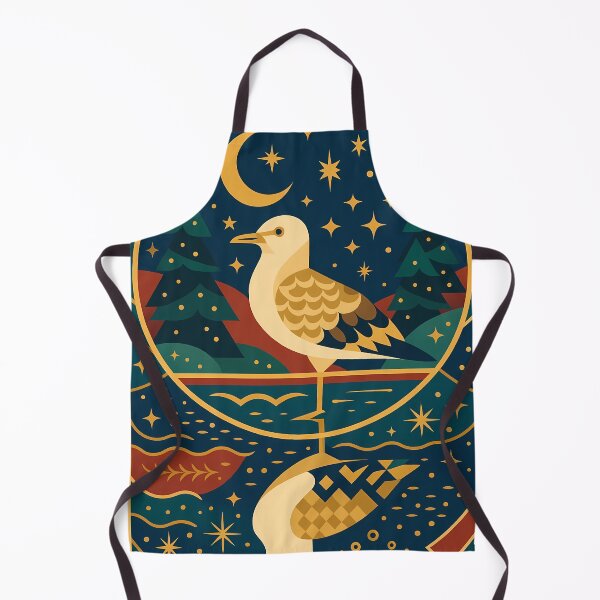 Item preview, Seagull Perched Above Water Reflection - Art Deco Winter Night designed and sold by White-Camel.