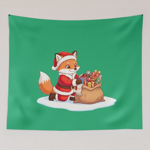 Item preview, Santa's Fox Helper | Cute Fox in Santa Suit Packing a Sack of Toys designed and sold by E-SarnEdge.