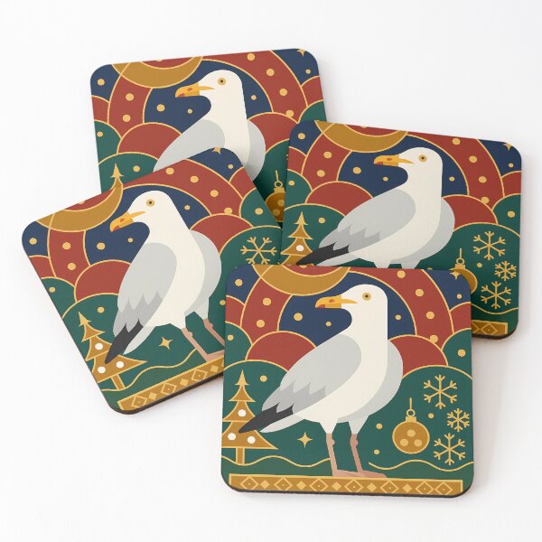 Item preview, Seagull Standing Under Crescent Moon - Art Deco Christmas Night designed and sold by White-Camel.