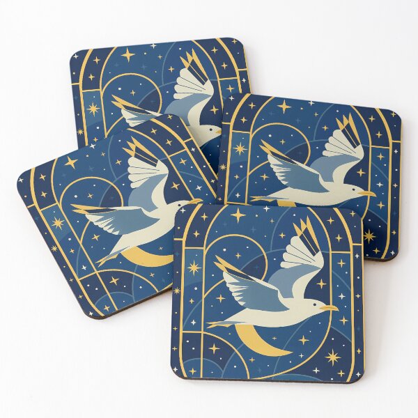 Item preview, Seagull Flying Through Starry Christmas Night - Art Deco Stained Glass designed and sold by White-Camel.
