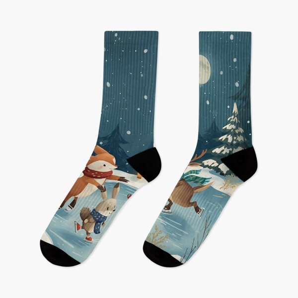 Item preview, Woodland Animals Ice Skating Under the Winter Moonlight designed and sold by WildlifeWhimsy.