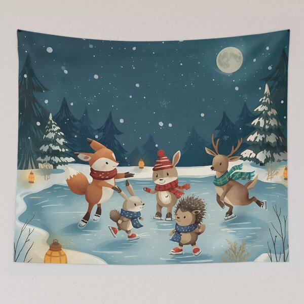 Item preview, Woodland Animals Ice Skating Under the Winter Moonlight designed and sold by WildlifeWhimsy.