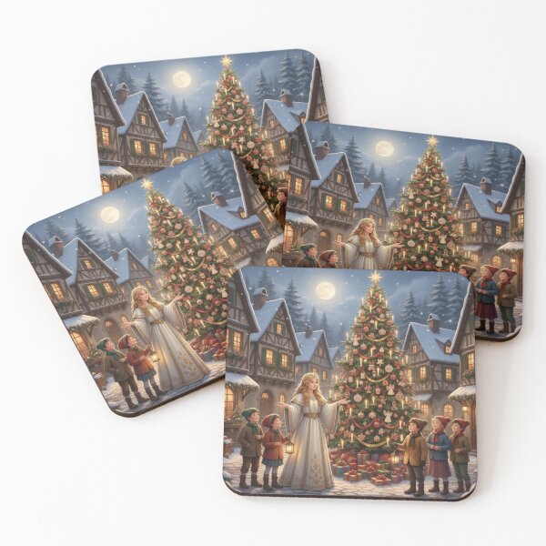 Item preview, Christkindl with Children – Golden light under a blue winter sky designed and sold by RISE Creations.