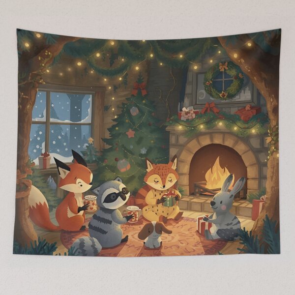 Item preview, Woodland Animals Sharing Gifts on Christmas Eve in a Treehouse designed and sold by WildlifeWhimsy.