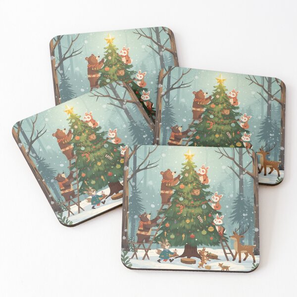 Item preview, Woodland Animals Decorating a Christmas Tree Together designed and sold by WildlifeWhimsy.