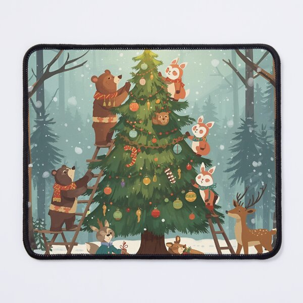 Item preview, Woodland Animals Decorating a Christmas Tree Together designed and sold by WildlifeWhimsy.