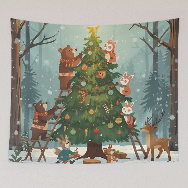 Item preview, Woodland Animals Decorating a Christmas Tree Together designed and sold by WildlifeWhimsy.