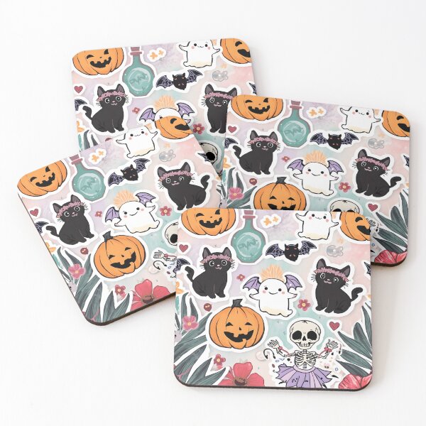 Item preview, Tropical Halloween Spooky Cute Sticker Pack - Dancing Skeleton, Kawaii Black Cat, and Floral Decals designed and sold by MoonlitDoodles1.