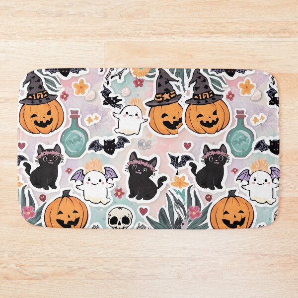Item preview, Tropical Halloween Spooky Cute Sticker Pack - Dancing Skeleton, Kawaii Black Cat, and Floral Decals designed and sold by MoonlitDoodles1.
