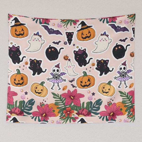 Item preview, Pastel Tropical Spooky Cute Sticker Pack - Kawaii Cats, Dancing Skeleton, and Floral Decals designed and sold by MoonlitDoodles1.