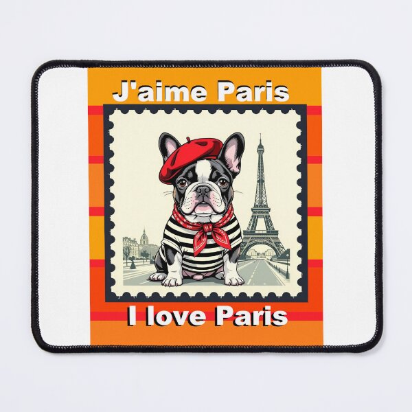 Item preview, I Love Paris Chic French Bulldog in Paris Stamp (Frenchie Lover Gift, Frenchie Mom & Dad Tee/Mug) designed and sold by StickersNQuotes.