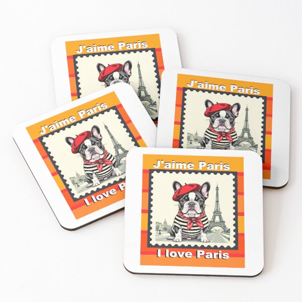 Item preview, I Love Paris Chic French Bulldog in Paris Stamp (Frenchie Lover Gift, Frenchie Mom & Dad Tee/Mug) designed and sold by StickersNQuotes.