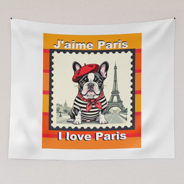 Item preview, I Love Paris Chic French Bulldog in Paris Stamp (Frenchie Lover Gift, Frenchie Mom & Dad Tee/Mug) designed and sold by StickersNQuotes.