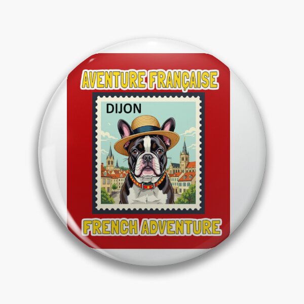 Item preview, Adventurous French Bulldog in Dijon Stamp – Frenchie Travel Gift For Dog Moms & Dads (Stamp Style T-shirt) designed and sold by StickersNQuotes.